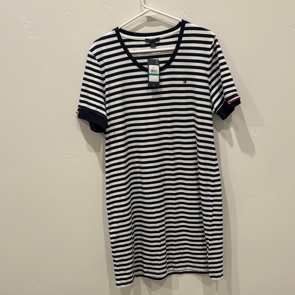 Tommy Hilfiger Navy and White Striped Tee